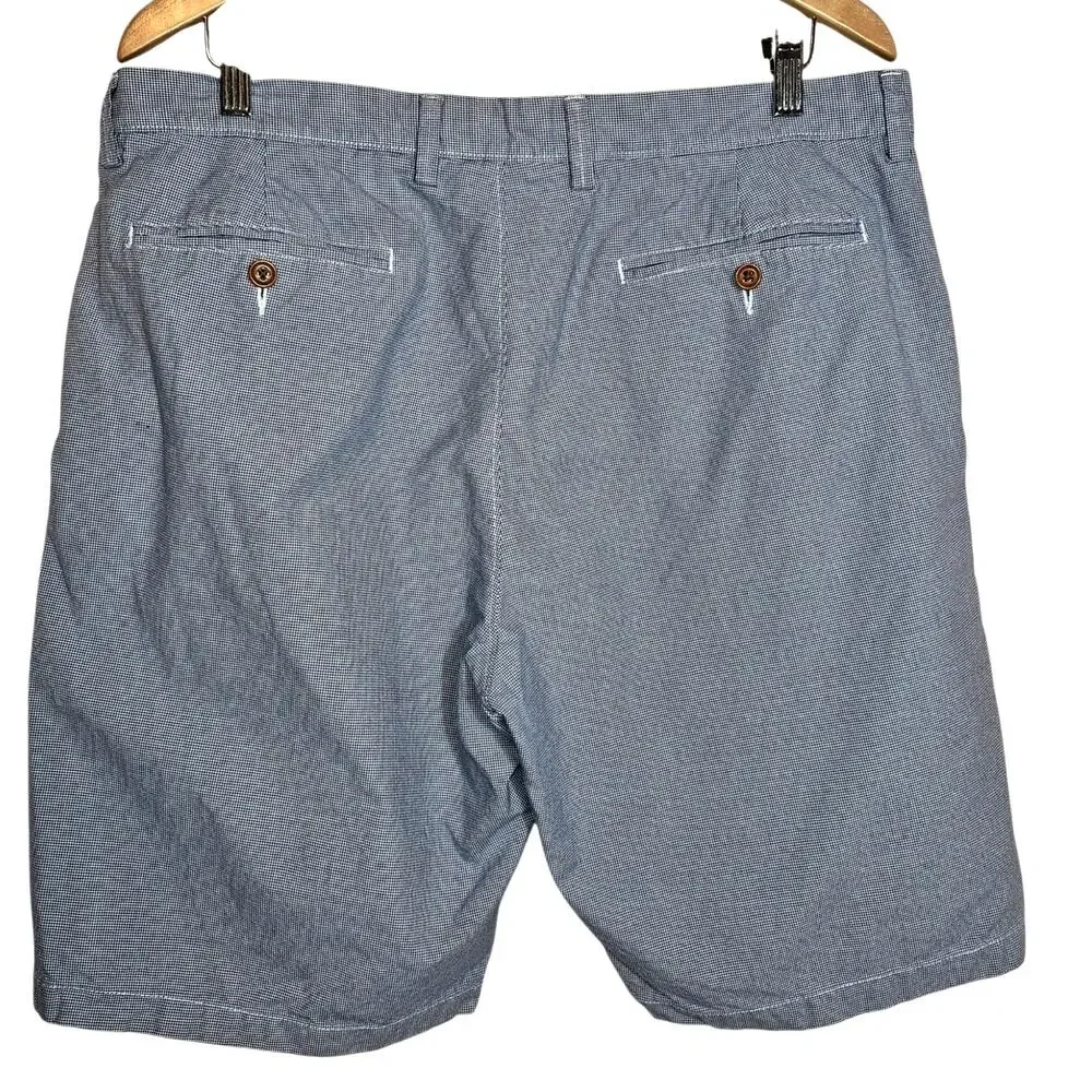 J Crew Club Fit Men's Flat Front Seersucker Shorts Micro Plaid Blue White 36